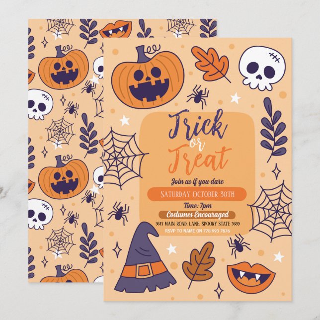 Halloween Spooky Trick or Treat Party Pumpkins Invitation (Front/Back)