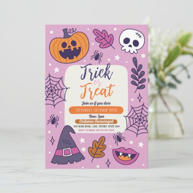 Halloween Spooky Trick or Treat Party Pumpkins Invitation (Standing Front)
