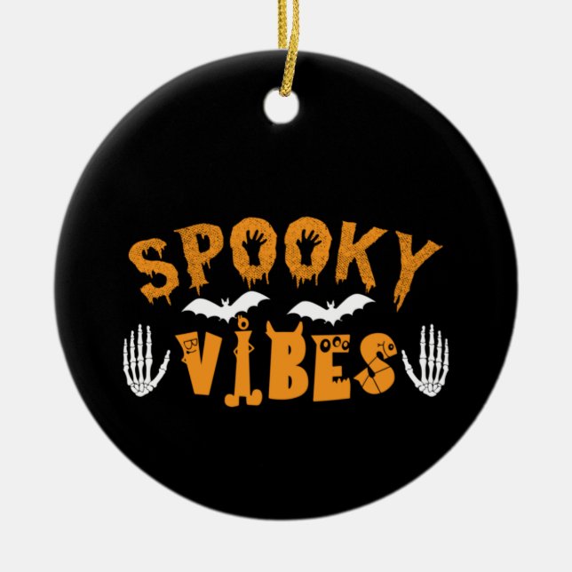 Halloween Spooky Vibes Birthday Ceramic Tree Decoration (Front)