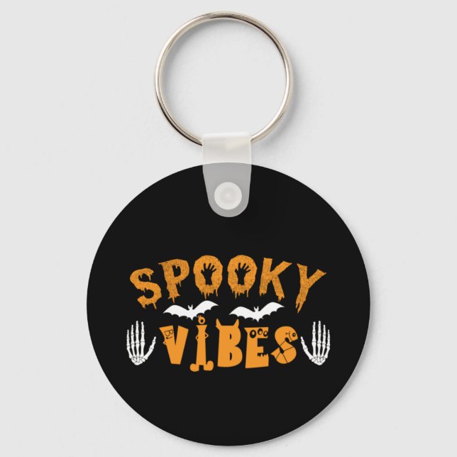 Halloween Spooky Vibes Birthday Key Ring (Front)
