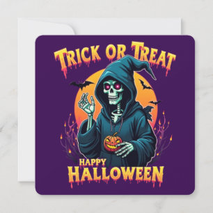 Halloween Spooky Vibes: Trick or Treat Skeleton Invitation