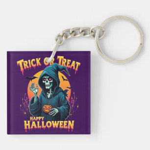 Halloween Spooky Vibes: Trick or Treat Skeleton Key Ring