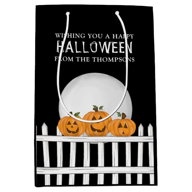 Halloween Spooky Whimsical Pumpkin Jack O Lanterns Medium Gift Bag (Front)