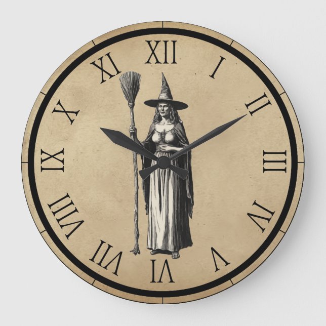 Halloween Spooky Witch a Full Moon Large Clock (Front)
