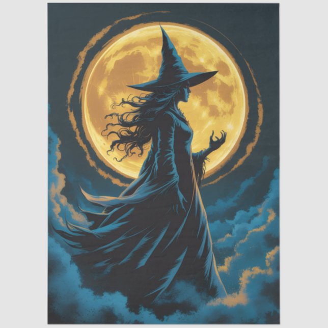 Halloween Spooky Witch a Full Moon Tissue Paper (Front)