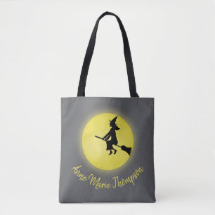 Halloween Spooky Witch Broomstick Moonlight Tote Bag