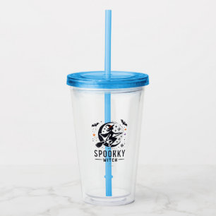 Halloween Spooky Witch Design - Flying on Broom Acrylic Tumbler