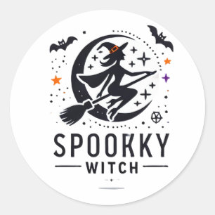 Halloween Spooky Witch Design - Flying on Broom Classic Round Sticker