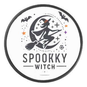 Halloween Spooky Witch Design - Flying on Broom Hockey Puck