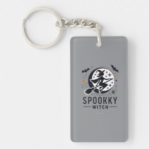 Halloween Spooky Witch Design - Flying on Broom Key Ring