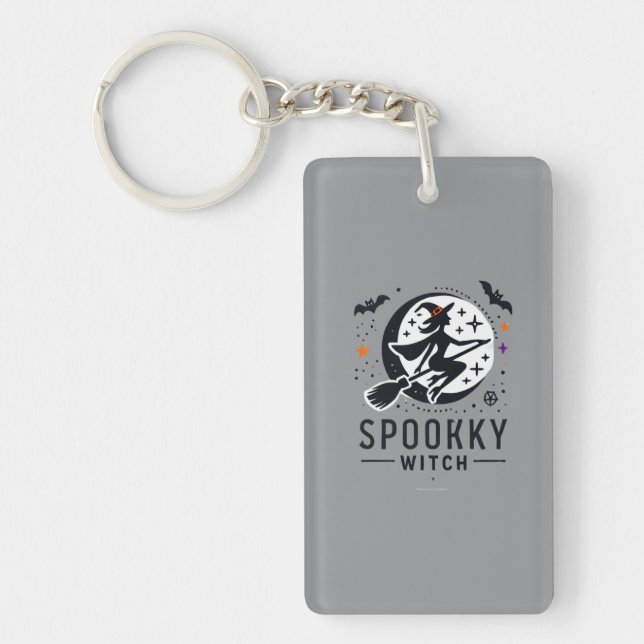 Halloween Spooky Witch Design - Flying on Broom Key Ring (Front)