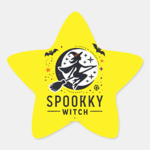 Halloween Spooky Witch Design - Flying on Broom Star Sticker