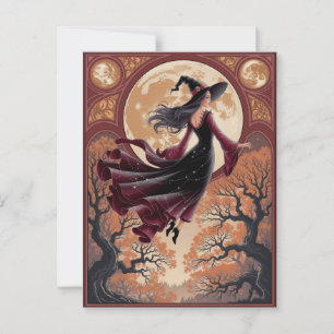 Halloween Spooky Witch Flying Across a Full Moon Postcard