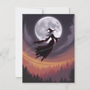 Halloween Spooky Witch Flying Across a Full Moon Postcard