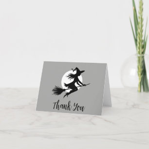 Halloween Spooky Witch Flying Across a Full Moon Thank You Card