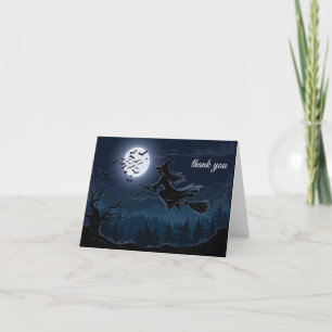 Halloween Spooky Witch Flying Across a Full Moon Thank You Card