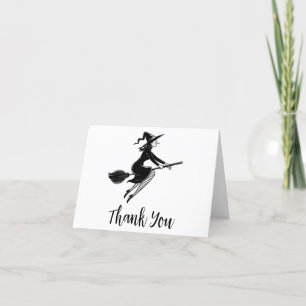 Halloween Spooky Witch Flying Across a Full Moon Thank You Card