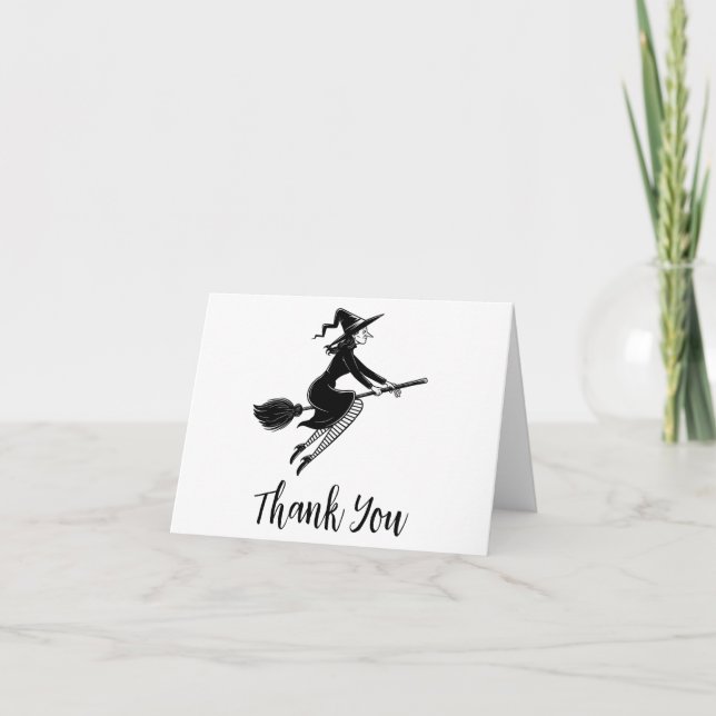 Halloween Spooky Witch Flying Across a Full Moon Thank You Card (Front)