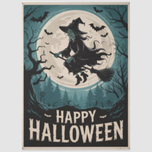 Halloween Spooky Witch Flying Across a Full Moon Tissue Paper