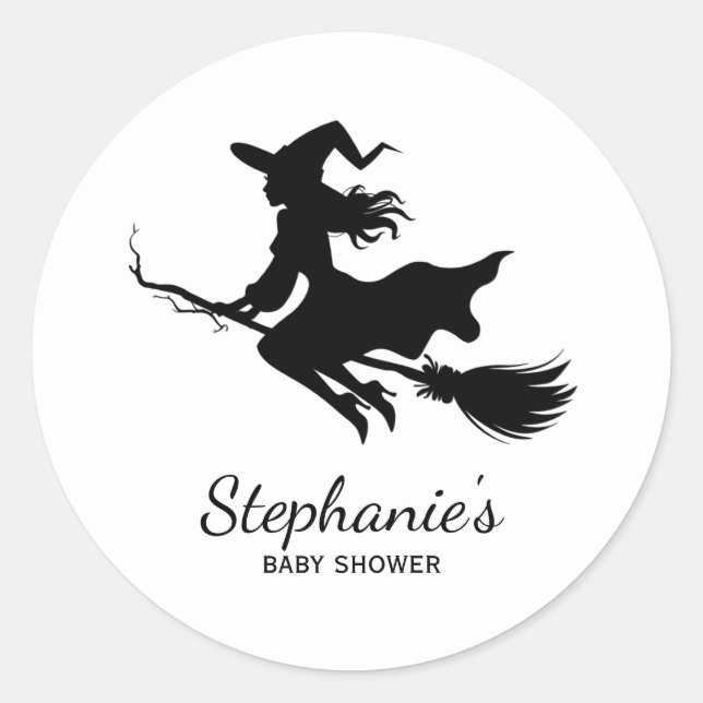 Halloween Spooky Witch Flying baby shower Classic Round Sticker (Front)