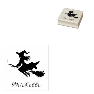 Halloween Spooky Witch Flying Rubber Stamp