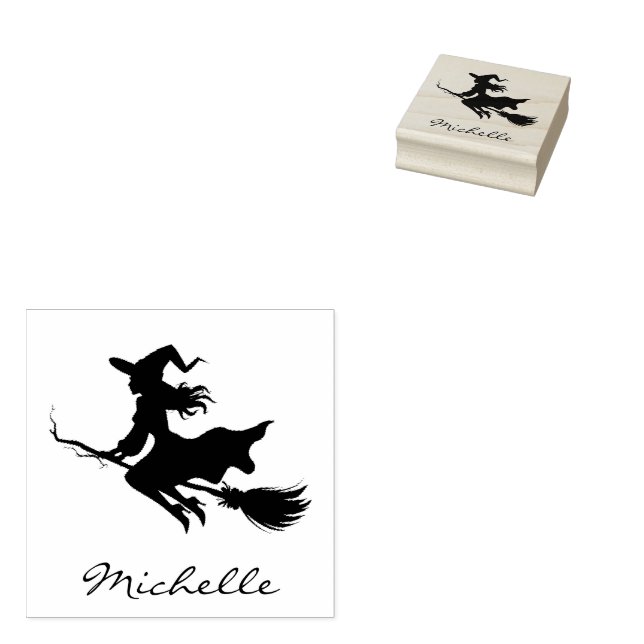 Halloween Spooky Witch Flying  Rubber Stamp (Stamped)