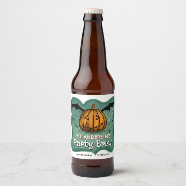 Halloween spooky witch party brew beer bottle label (Front)