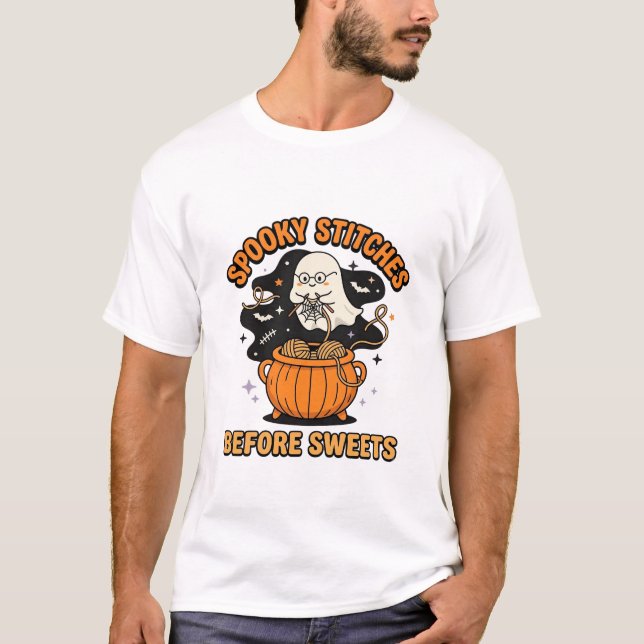 Halloween Spooky Yarn Ghost T-Shirt (Front)