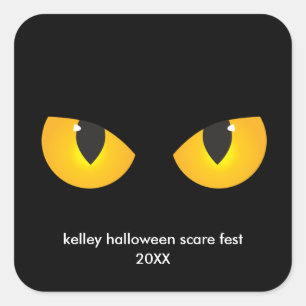 Halloween Spooky Yellow Eyes, Minimalist Favour Square Sticker