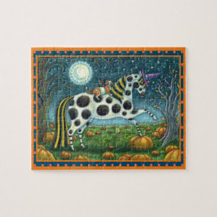 HALLOWEEN SPOTTED PONY & BAT CAT Fantasy Horse Jigsaw Puzzle
