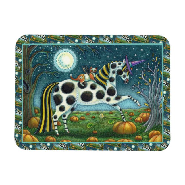 HALLOWEEN SPOTTED PONY & BAT CAT Fantasy Horse Magnet (Horizontal)