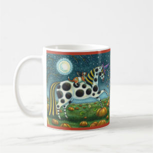 HALLOWEEN SPOTTED PONY & BAT CAT Whimsical Horse Coffee Mug