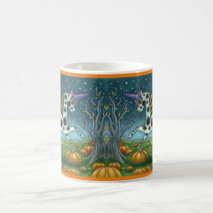 HALLOWEEN SPOTTED PONY & BAT CAT Whimsical Horse Coffee Mug