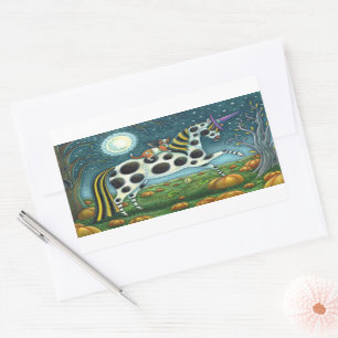 HALLOWEEN SPOTTED PONY & BAT CAT Whimsical Horse Rectangular Sticker