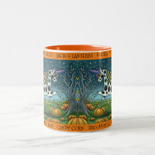 HALLOWEEN SPOTTED PONY & BAT CAT Whimsical Horse Two-Tone Coffee Mug