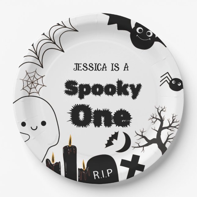 Halloween Sppoky One First Birthday party Paper Plate (Front)
