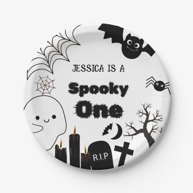 Halloween Sppoky One First Birthday party Paper Plate (Front)
