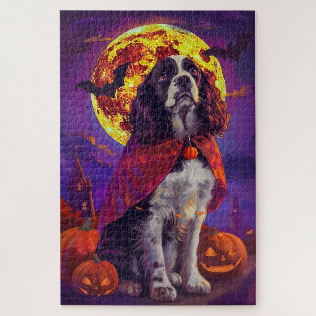Halloween Springer Spaniel Vampire Pumpkins Scary Jigsaw Puzzle (Vertical)