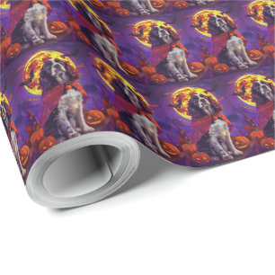 Halloween Springer Spaniel Vampire Pumpkins Scary Wrapping Paper