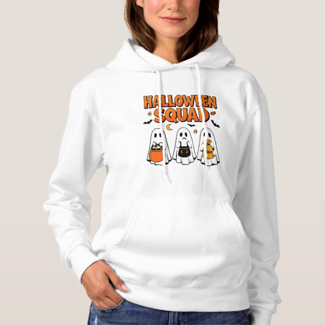 Halloween Squad Retro Ghost Trio Trick-or-Treat Hoodie (Front)