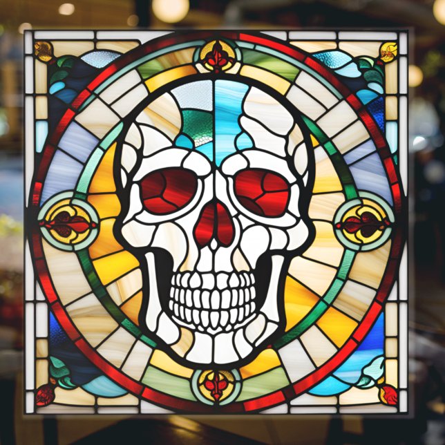 Halloween Stained Glass Mosaic Skull Colourful Window Cling (Creator Uploaded)