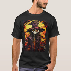 Halloween Stained Glass Nightmare Witch Pumpkin T T-Shirt