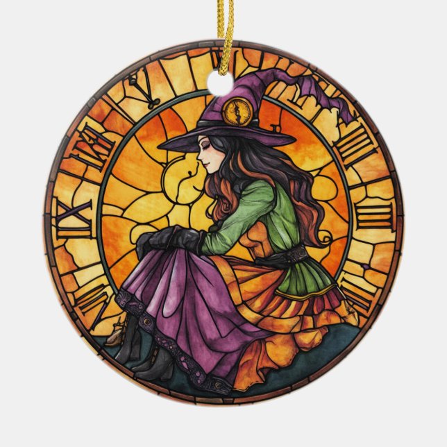 Halloween Stained Glass Steampunk Ornament (Front)