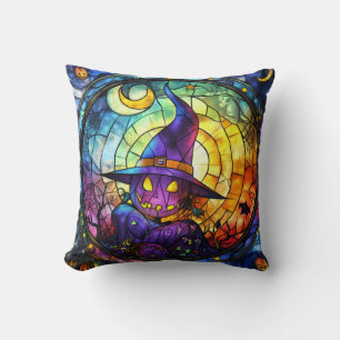 Halloween Stained Glass Steampunk Throw Pillow