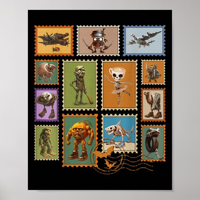 Halloween Stal Stamps Italian Brainrot Zombie  Poster (Front)