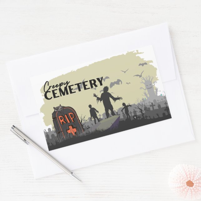 Halloween Stamp Collection "Creepy Cemetery" Rectangular Sticker (Envelope)