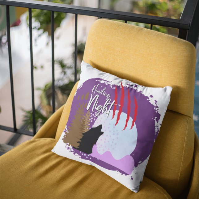Halloween Stamp Collection "Howling Night" 16"x16" Cushion (Halloween Stamp collection - Howling Night Throw pillow from The Beekeeper Store)