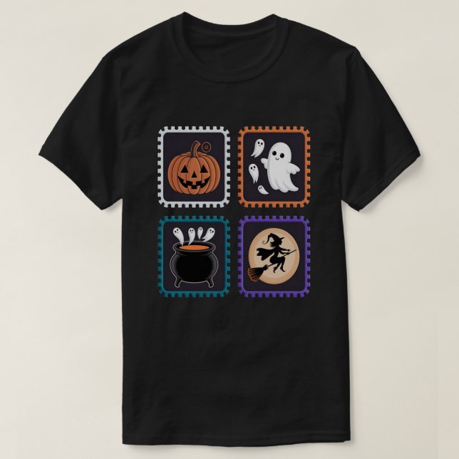 Halloween Stamp Embroidery Design – Pumpkin, Ghost T-Shirt (Design Front)