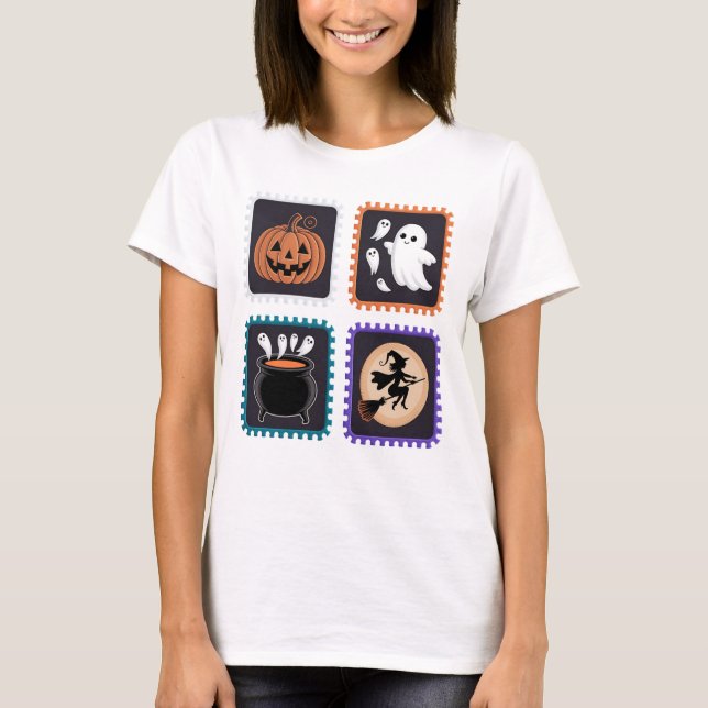 Halloween Stamp Embroidery Design – Pumpkin, Ghost T-Shirt (Front)