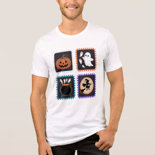 Halloween Stamp Embroidery Design – Pumpkin, Ghost Tri-Blend Shirt